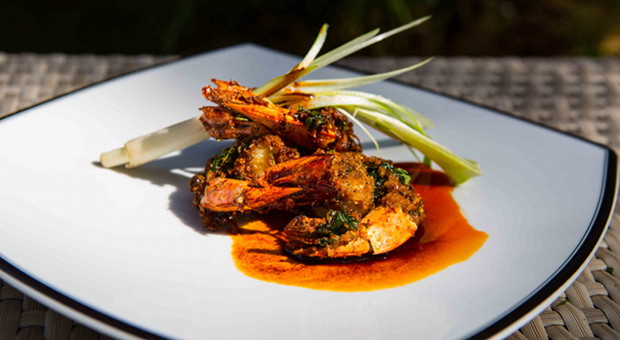 King Prawns with a Citrus, Herb and Garlic Crust served with a Smoked Paprika Butter Sauce