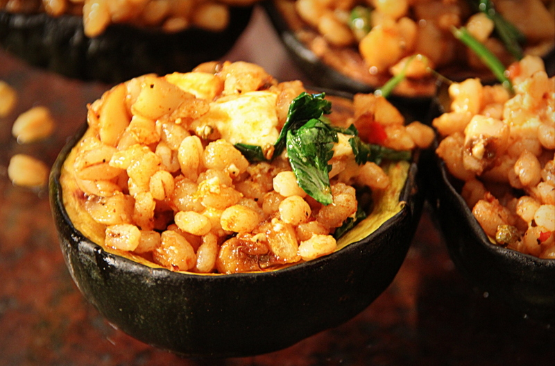 Baby Gems Stuffed with a Sauteed Fragrant Leek, Pearl Barley, Mushroom and Feta Filling