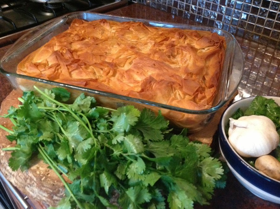 Spinach, Mushroom, Ricotta and Leek Filo layer pie