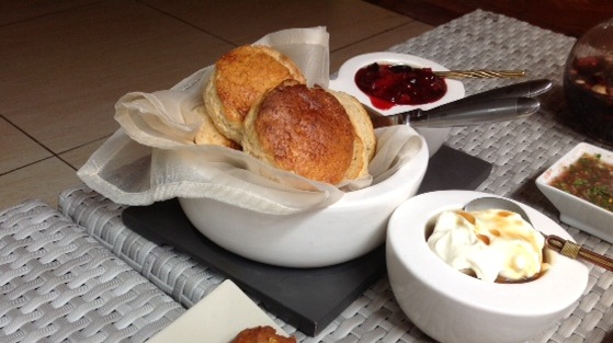 Vanilla Scones with Maple-Laced Cream and Three-Berry Compote