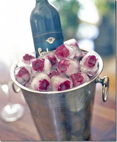 Classic Champagne cocktail with frozen roses…