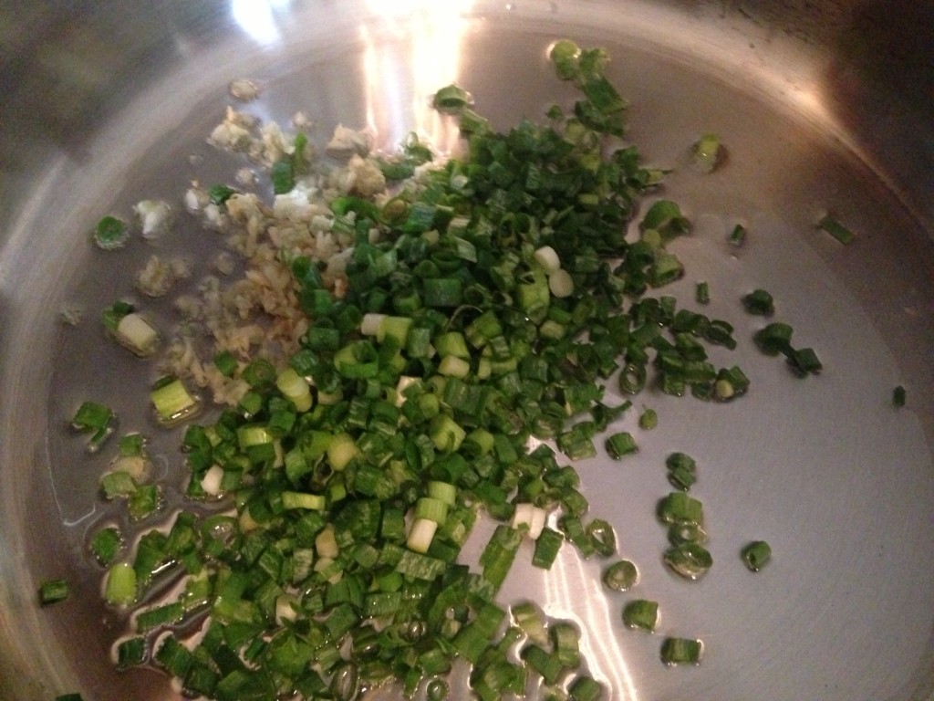 coxinhas - frying spring onion and garlic