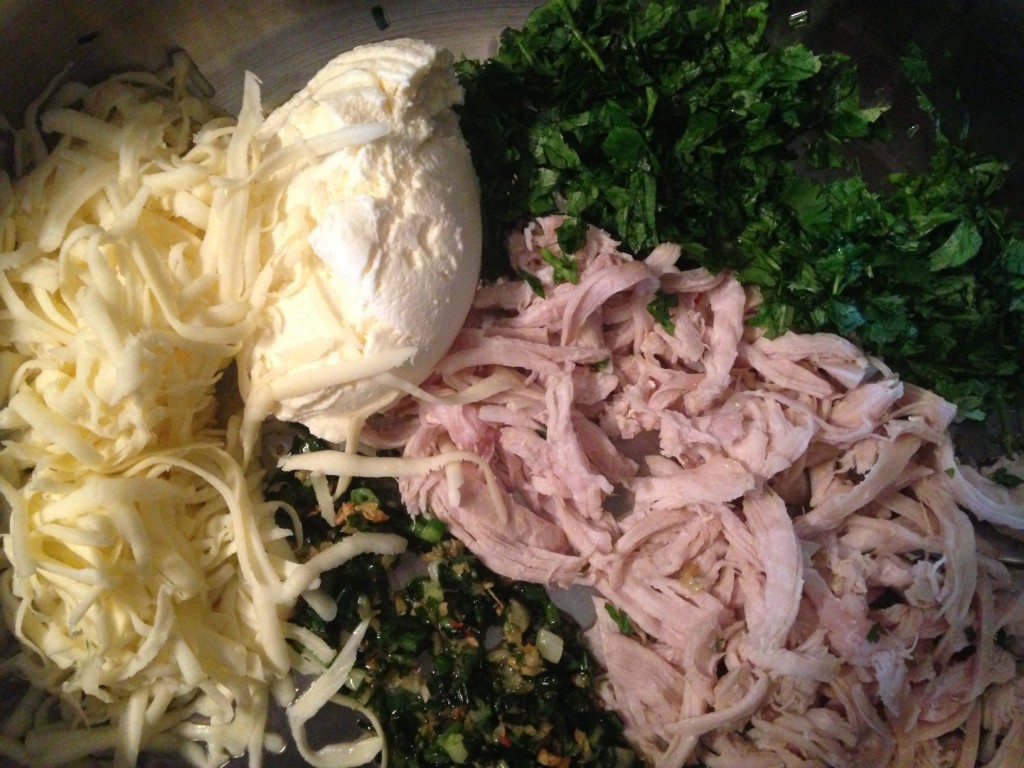 coxinhas - mixing ingredients in frying pan